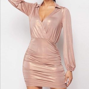 Metallic Finish Taupe Shirt Mini Dress
